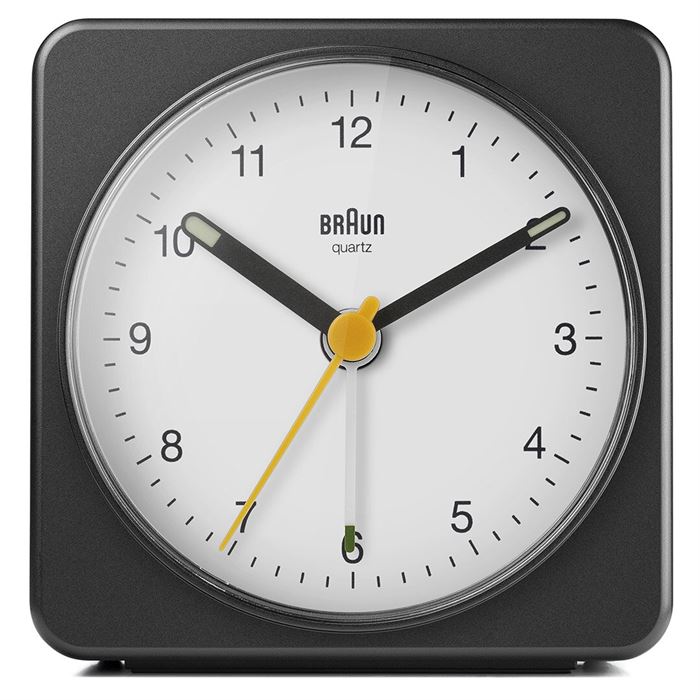 BRAUN BC03BW SİYAH-BEYAZ KLASİK SEYAHAT ANALOG ALARMLI MASA SAATİ