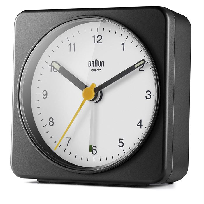 BRAUN BC03BW SİYAH-BEYAZ KLASİK SEYAHAT ANALOG ALARMLI MASA SAATİ