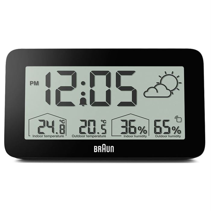 BRAUN BC13BP SİYAH DİJİTAL HAVA DURUMU ALARMLI MASA SAATİ