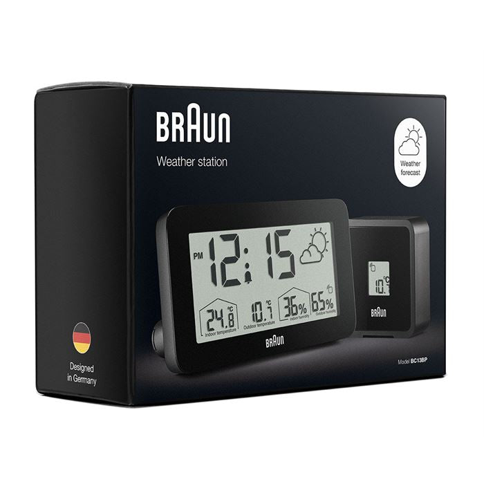 BRAUN BC13BP SİYAH DİJİTAL HAVA DURUMU ALARMLI MASA SAATİ