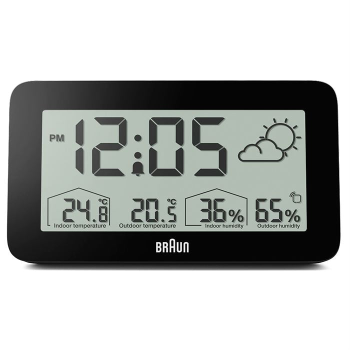 BRAUN BC13BP SİYAH DİJİTAL HAVA DURUMU ALARMLI MASA SAATİ