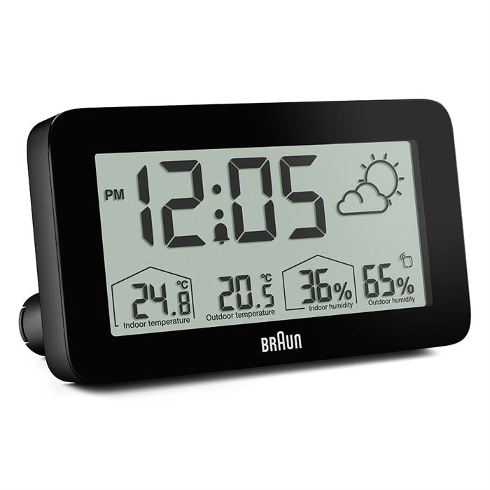 BRAUN BC13BP SİYAH DİJİTAL HAVA DURUMU ALARMLI MASA SAATİ