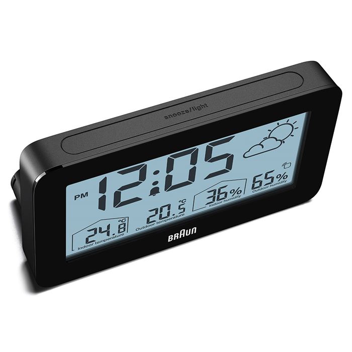 BRAUN BC13BP SİYAH DİJİTAL HAVA DURUMU ALARMLI MASA SAATİ