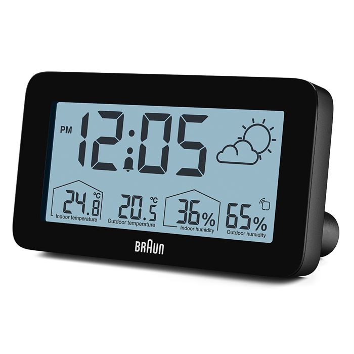 BRAUN BC13BP SİYAH DİJİTAL HAVA DURUMU ALARMLI MASA SAATİ