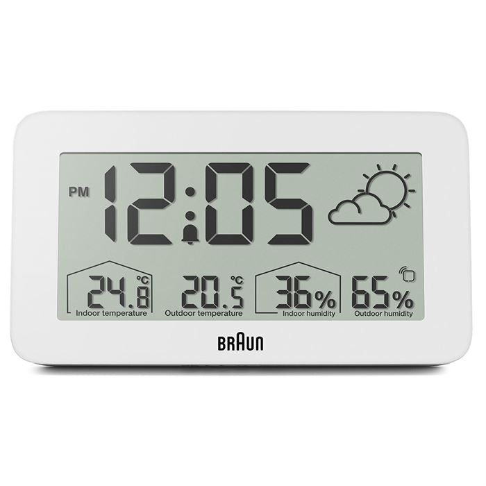 BRAUN BC13WP BEYAZ DİJİTAL HAVA DURUMU ALARMLI MASA SAATİ